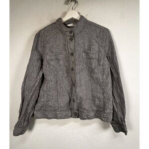 Christopher & Banks Womens Gray Button Front Linen Jacket Large Lightweight